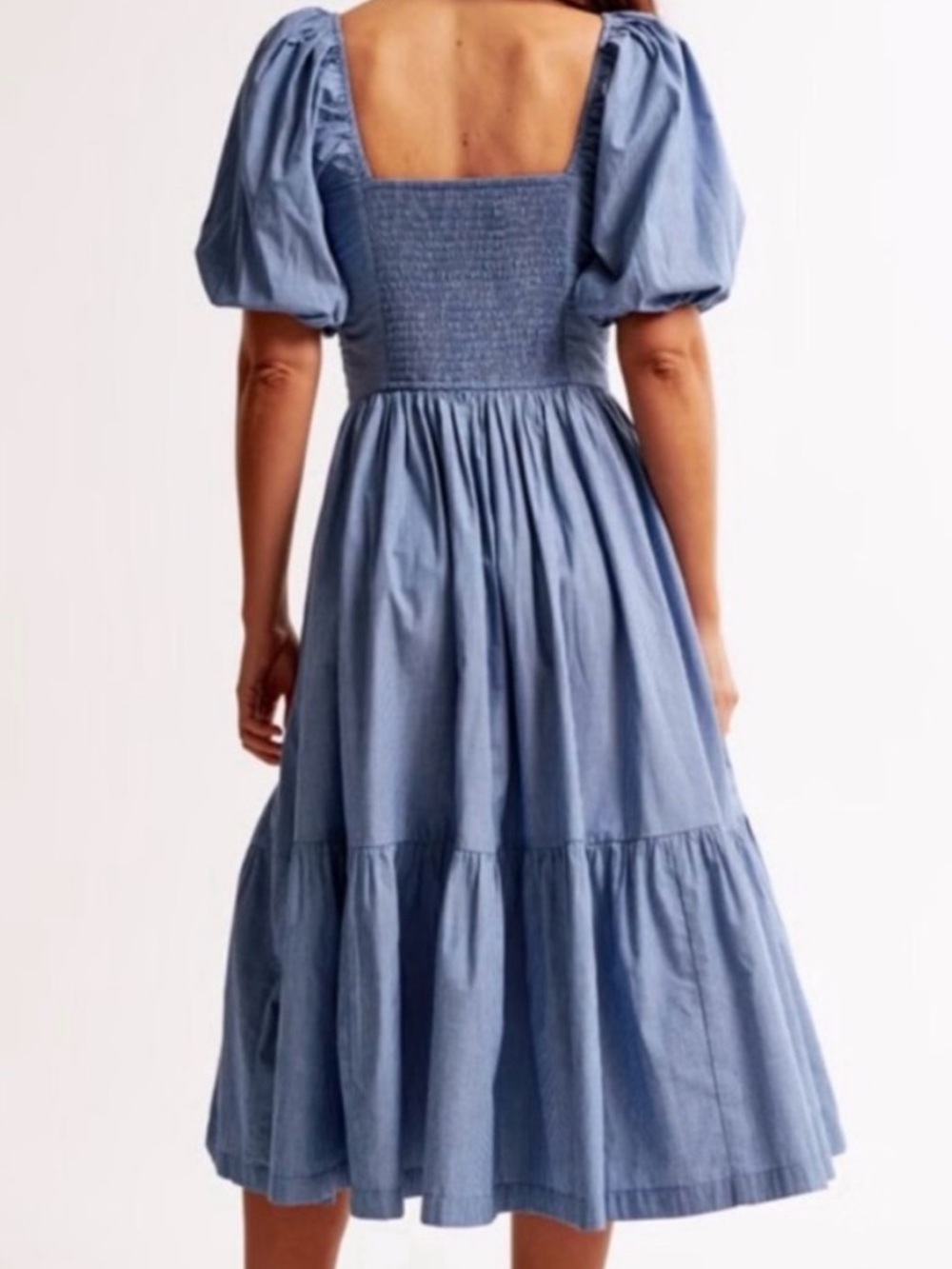 Abercrombie & Fitch Emerson Linen-Blend Blue Puff-Sleeve Dress - Picture 4 of 8